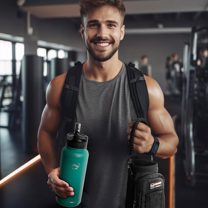 NATURE PIONEOR 32 oz Insulated Water Bottle with Carrier Bag & 3 Lids | 18/8 Food-grade Stainless Steel, Double Vacuum Insulation, 3 Leak-proof Lids, Strap, Camping, Hiking, Gym, Work - Image 8