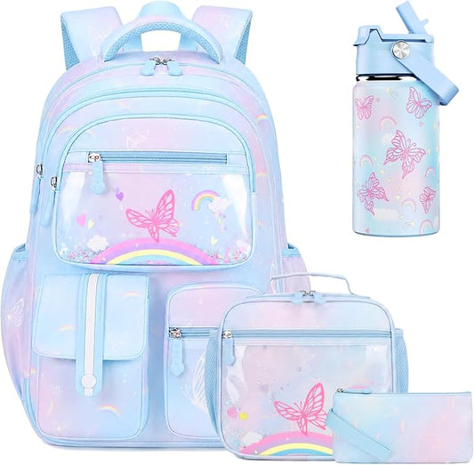 ACESAK Kids School Backpack for Girls, Rainbow Bookbag Backpack with 14OZ Water Bottle, Lunch Bag Set for GirlsTeens Middle Student, Girls Backpacks for School (Blue) by ACESAK
