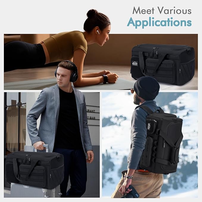 Tactical Gym Bag for Men 40L Sports Duffel Bags 3 in 1 Travel Duffel Bag with Shoe Compartment Waterproof Workout Backpack Carry On Bag for Overnight Weekender Travel Black - Image 7