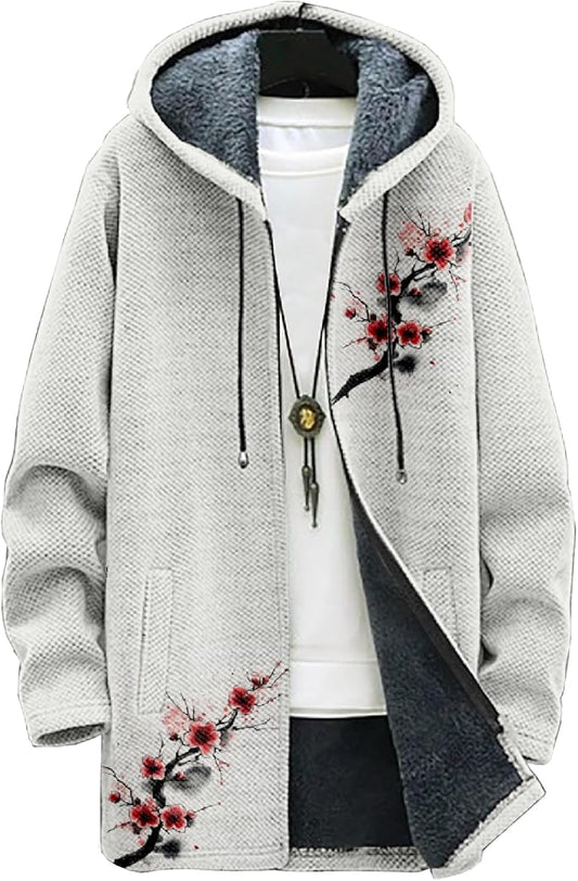 Full Zip Hoodies for Men Long Fleece Lined Knitted Hoodies with Pockets Fashion Coat Warm Cardigan for 2024