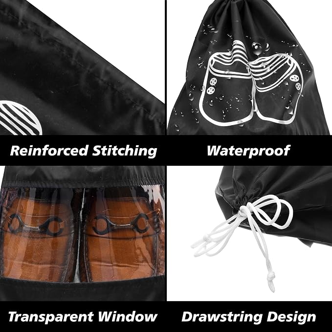 Kuber Industries Shoe Cover | Travel Shoe Storage Bags | Polyester Storage Bags | Drawstring Shoe Cover | Clear Transparent Shoe Storage Organizer | Pack of 12 | Black - Image 4