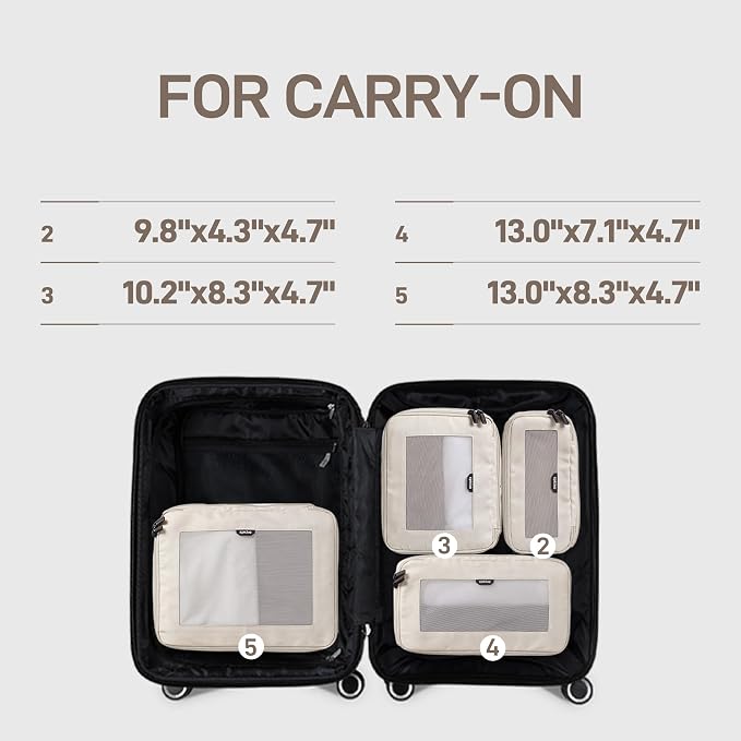 EPICKA TripCozy Compression Packing Cubes - 4 Set Durable Travel Organizer Bags with Mesh Top, Expandable Travel Accessories for Carry on, Luggage, Suitcase, Backpack (Beige) - Image 3