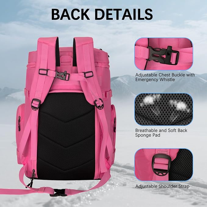 65L Waterproof Ski Boot Bag, Heavy Duty Snowboard Backpack for Helmet Goggles Gear, Air Travel Winter Sports Bag - Image 6