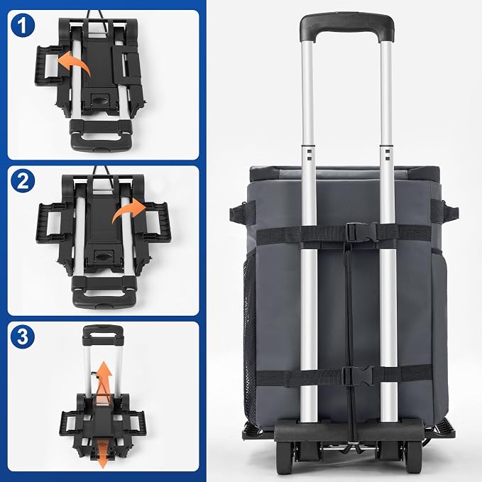 Odoland 72 Can Rolling Cooler Bag with Wheels & Handle, Collapsible Insulated Ice Chest for Beach, Camping & Tailgating - Portable Travel Soft Cooler on Wheels, Collapses for Easy Storage - Image 5