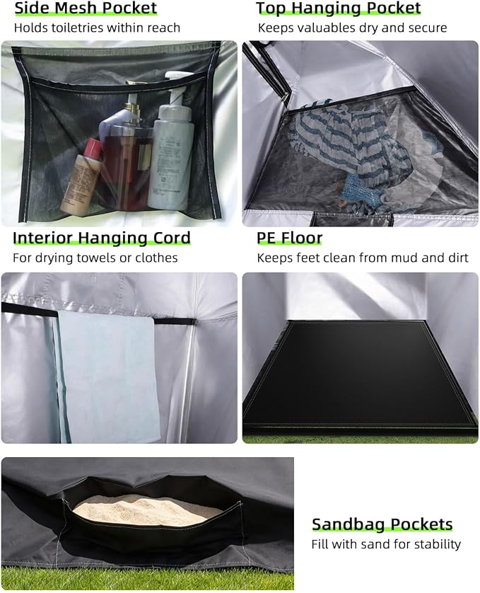 Large Shower Tent, Portable Privacy Tent with Mesh Floor & Carrying Bag, Lightweight & Sturdy, Easy Set Up, Portable Changing Room for Camping & Hiking, Fishing, Beach - Image 5