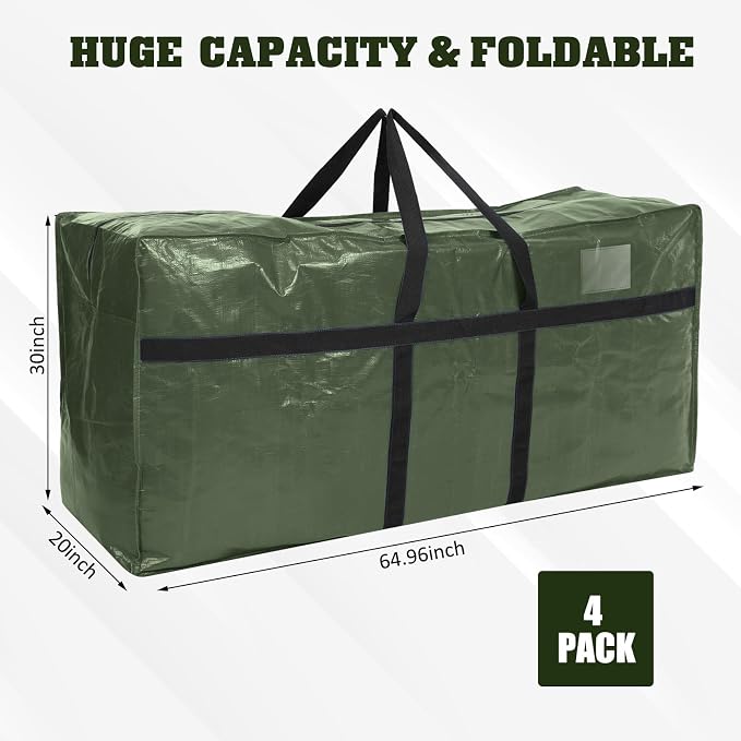 Windyun 4 Pack 168 Gallon Extra Large Moving Bags XXL Heavy Duty Storage Bag with Strong Zipper Handle Jumbo Big Tote Box Foldable for College Dorm Travel Clothes Duffle Blanket Pillow(Army Green) - Image 2