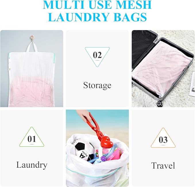 OTraki Large Mesh Laundry Bags, 20 x 24 inch Net Laundry Bags, Reusable Laundry Bags with Zips, Washing Bag with Handles for Washing Machine Delicates Clothes College Dormitories Apartments (2 Packs) - Image 8