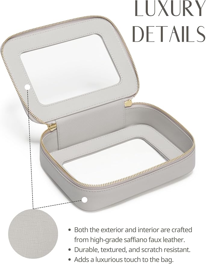 Popvibe Clear Makeup Case Toiletry Bag Travel Medium Clear Cosmetic Bag with Zipper, Small Make Up Bag Organizer Traveling TSA Approved Transparent Bag Car for Essentials, Beige Grey - Image 4