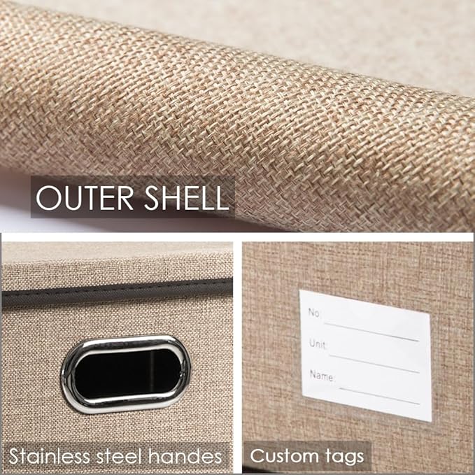 PRANDOM Storage Bins with Lids [3-Pack] Jute Fabric Foldable Storage Boxes Organizer Containers Baskets Cube with Cover for Home Bedroom Closet Office Nursery khaki（11.4X8.6X6.7 - Image 4