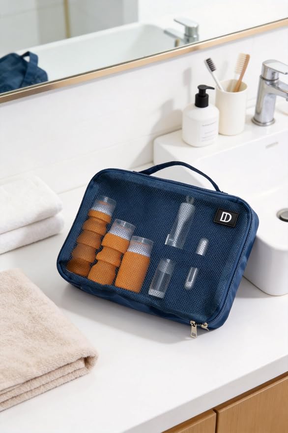 Decent Travels Toiletry Kit – Compact Travel Bag with Refillable Bottles (90ml), Perfume Atomizer & Foldable Toothbrush for Carry-On Essentials - Image 5