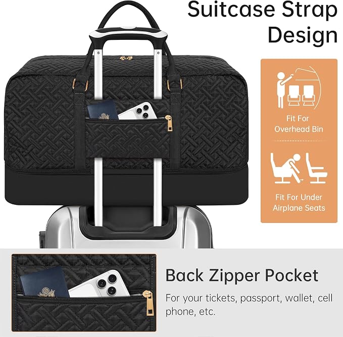 Weekender Bag for Women, 6 Pcs Set Carry on Overnight Bag, 21" Travel Duffel Bag with Initial Clear Makeup Pouch and Waterproof Shoe Compartment - Image 4
