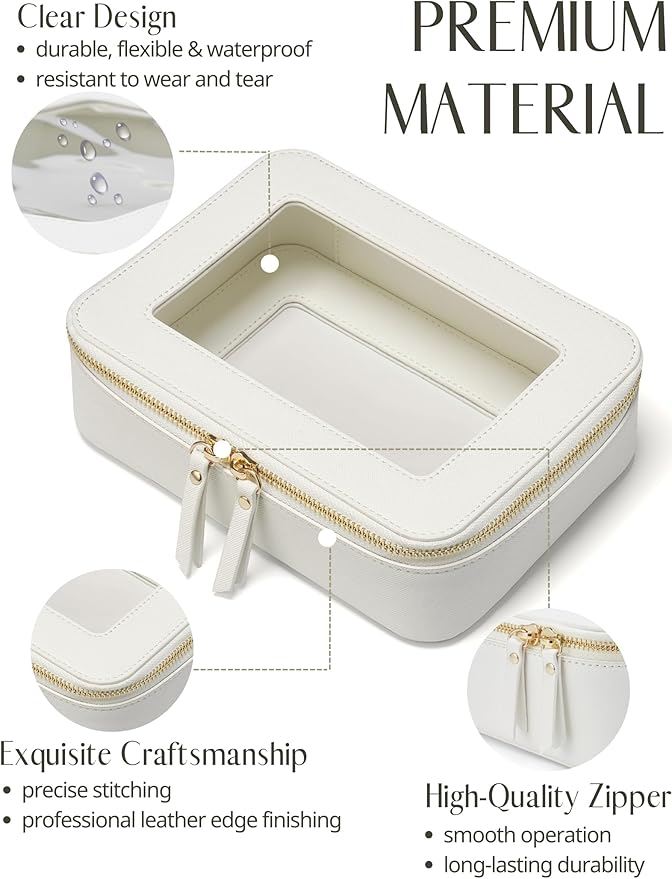 Popvibe Clear Makeup Case White Toiletry Bag Travel Medium Clear Cosmetic Bag with Zipper, Small Make Up Bag Organizer Traveling TSA Approved Transparent Bag Car for Essentials - Image 2
