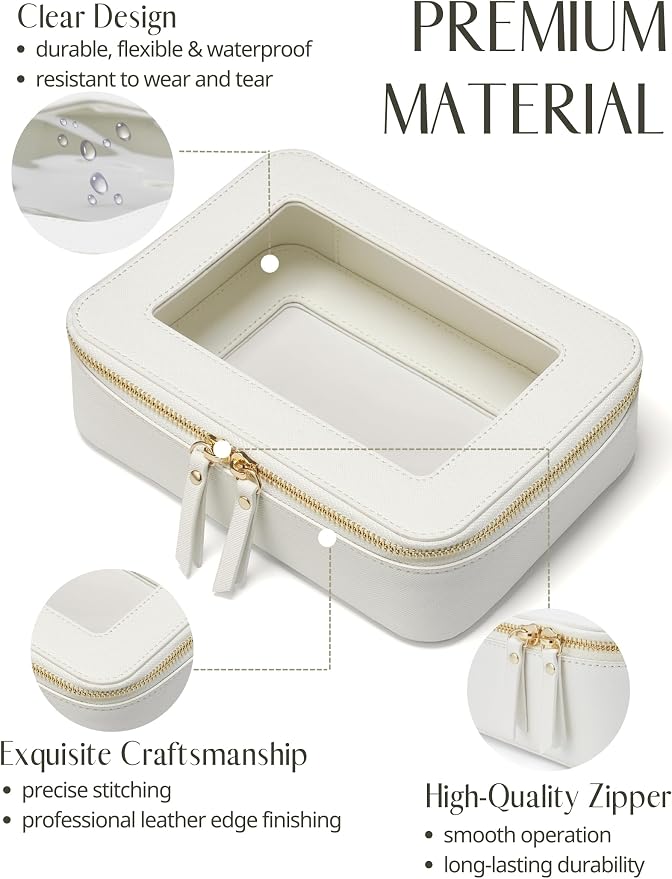 Popvibe Clear Makeup Case Toiletry Bag Travel Clear Cosmetic Bag with Zipper, Make Up Bag Organizer Traveling TSA Approved Transparent Makeup Bag Car for Essentials, Mini & Medium, White - Image 5