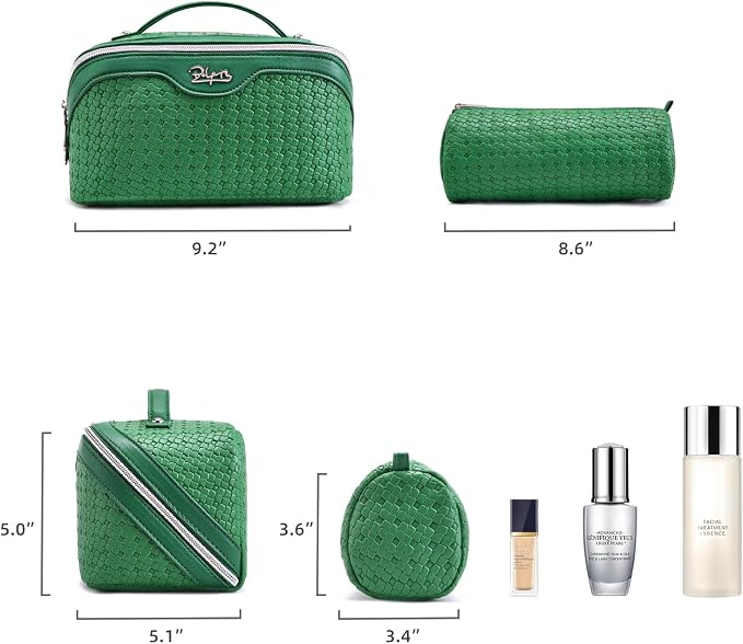 BOYATU Travel Makeup Bag Cosmetic Bags for Women: Large Capacity 3 Pcs Set Make up Bag with Compartments - Waterproof Vegan Leather Toiletry Organizer Bags with Handle (L38 Green) - Image 6