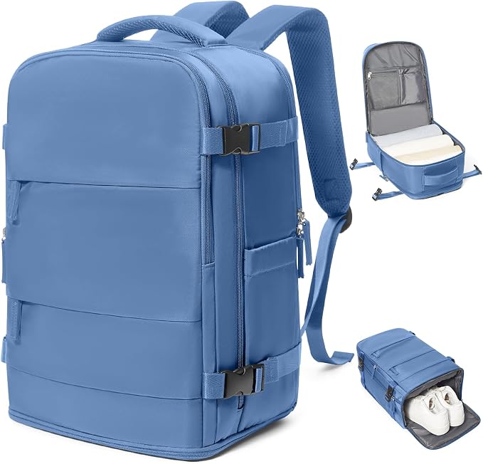 coowoz Travel Backpack for Women Man Carry On Backpack Mochila de Viaje Waterproof Teacher Personal Item Backpack Travel Bag Essentials Rucksack Airplane Accessories Must Haves Sky Blue Small by coowoz