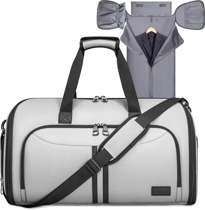 BALEINE Travel Garment Bag, Travel Suit Bag for Men, Water Resistant Carry on Garment Bag for Hanging Clothes, Garment Duffel Bag for Travel Business (Gray-Convertible) by BALEINE