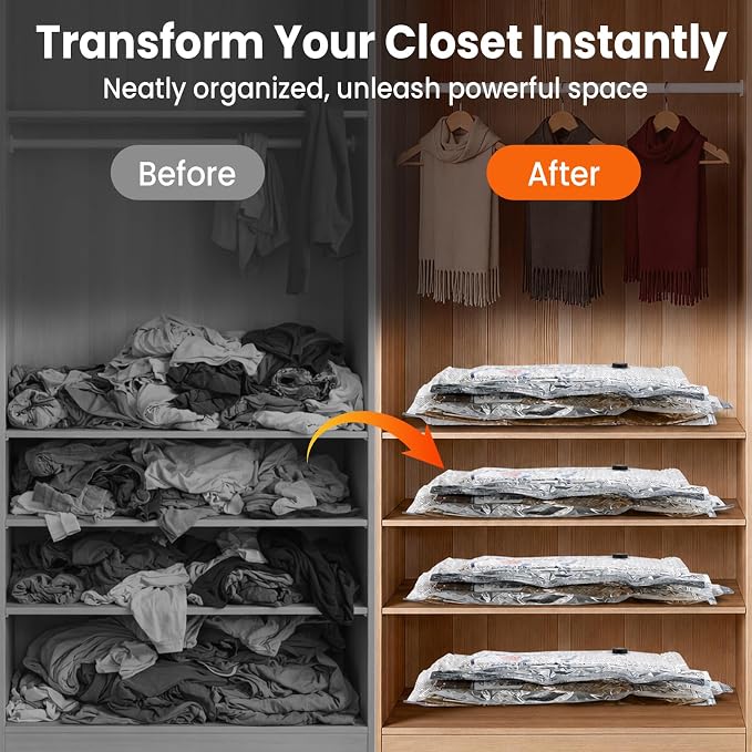 Vacuum Storage Bags for Travel, 12 Pack Vacuum Seal Bags for Clothing With Cordless Electric Pump, Space Saver Bags for Luggage, Clothes, Ideal for Home, Seasonal Storage - Image 7