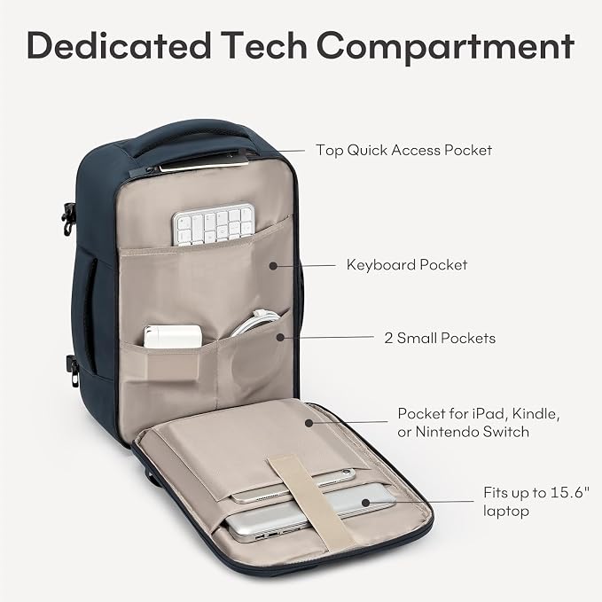mibasies 30L Travel Backpack for Women & Men: Flight Approved Carry On Backpack, TSA Personal Item Bag with Water Bottle Pocket, Weekender Essentials Backpacks fits 15.6" Laptop - Black Blue - Image 4