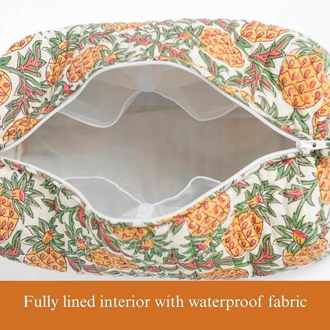 Saffron Marigold Quilted Makeup Bag Set of 3, Hand Block Printed Cotton Cosmetic Bags for Women, Waterproof Lined Travel Toiletry Bag, Coquette Aesthetic, Handmade Gift, Pineapple Grove - Image 5