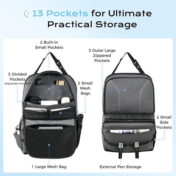 Coverado Backseat Car Organizer, Heavy-Duty Durable Dual-Way Use Car Back Seat Organizer Waterproof with Reinforced Pockets, Zipper Closure Design, Protect Valuables from Spills, Keeps Car Tidy - Image 2