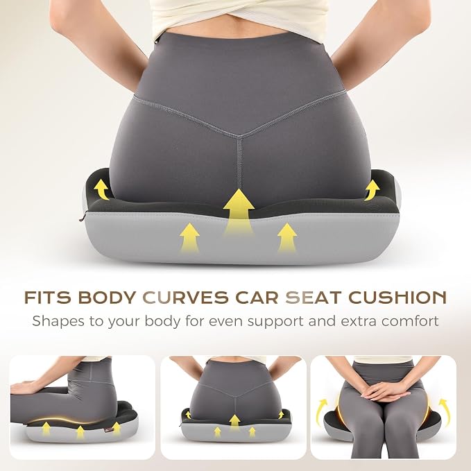 Coverado Seat Cushion for Sciatica Pain Relief, Ergonomic Memory Foam Wheelchair Cushions, Non-Slip Washable Car Seat Cushions for Driving Travel Truck Office Chair Car Driving Driver Gray&Black - Image 4
