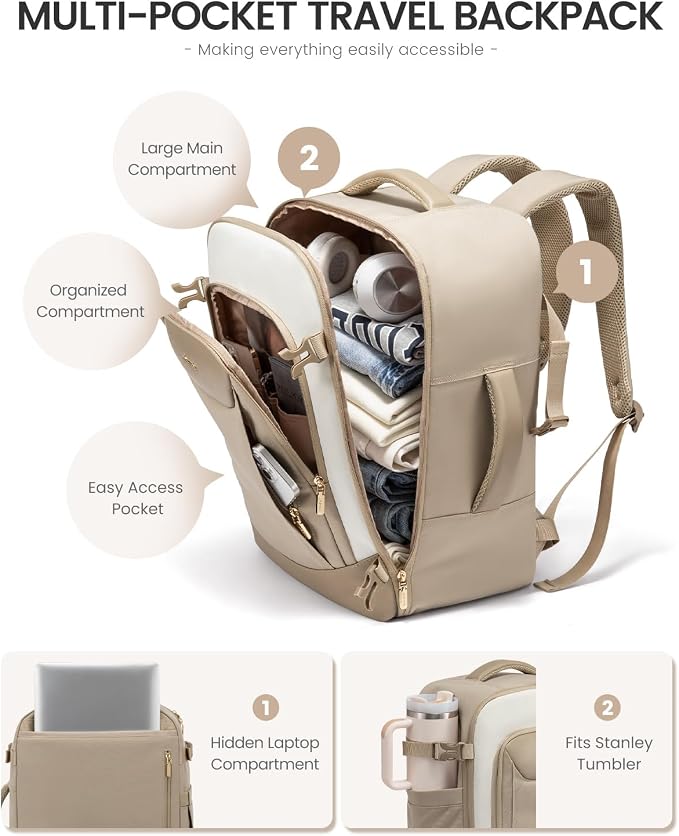 LOVEVOOK 40L Travel Backpack for Women Men, Large Carry on Backpack for Airplanes TSA Personal Item Travel Bag fits 15.6" Laptop, Waterproof Weekender Essentials Airline Approved with 2 Packing Cubes - Image 5