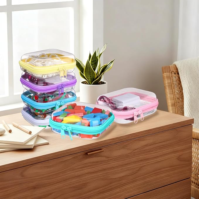 Sanwuta 6 Pcs Clear Hard Zipper Case Plastic Zipper Pouches Transparent Makeup Bag Pencil Case Pouches Toiletry Diaper Bag for Travel Toy Storage Organizer Bins(Colorful,5 x 5 x 2 Inch) - Image 7