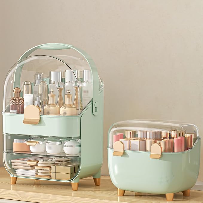 Makeup Organizer Countertop, Skincare Holder Bathroom Counter Organizer, Storage Box Cosmetic Display Cases, Teen Girl Gifts Make up Organizers (Green/Lipstick) by Anylady