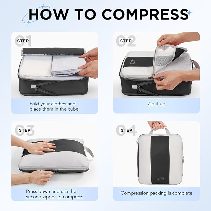 OlarHike 10 Set Compression Packing Cubes for Travel Essentials,Compressible Expandable Space Saver Bags for Organizing Clothes,Luggage Suitcase Garment Bags with Over 1000 pcs Mesh Holes(Black) - Image 3