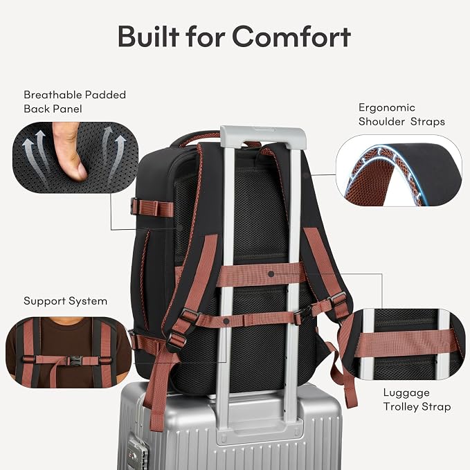 mibasies 30L Travel Backpack for Women & Men: Flight Approved Carry On Backpack, TSA Personal Item Bag with Water Bottle Pocket, Weekender Essentials Backpacks fits 15.6" Laptop - Black White Brown - Image 8