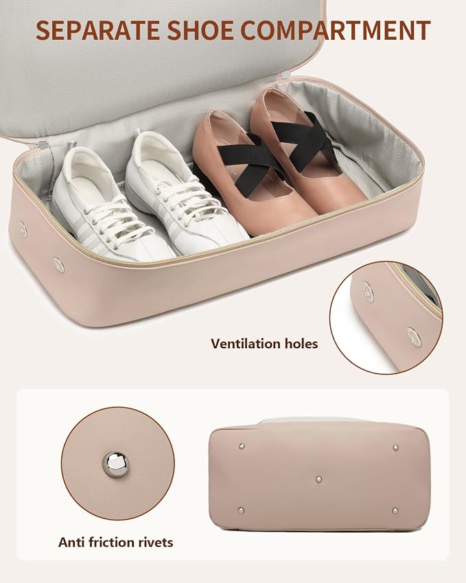Weekender Bags for Women, Travel Duffle Bag Carry On Overnight Bag with Cosmetics Bag and Crossbody Purse for Gym Hospital, Gifts for Women, Beige Pink - Image 4