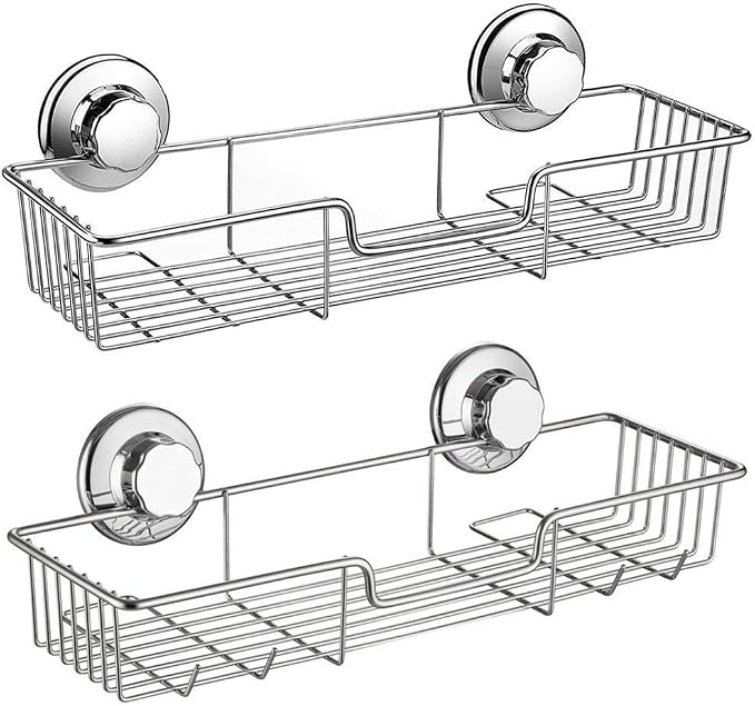 SANNO Suction Cups Shower Caddy with Soap Holder, Rustproof Stainless Steel Wall Mounted Shower Basket - Image 2