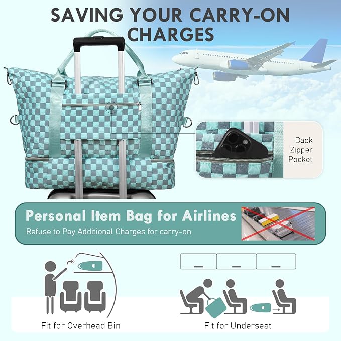 WOOMADA Weekender Overnight Bag for Women, Carry on Shoulder Travel Duffel with Shoes Compartment,Gym Bag with Toiletry Bag - Image 6