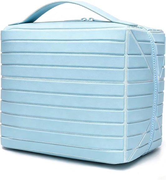 Fold Down Standing Makeup Bag – Large Travel Toiletry Organizer (Blue) | Parallel Design and Adjustable Dividers, Stands Upright or Folds Flat. Multiple Pockets Fit Full‑Size Cosmetics & Toiletries. by Unknown