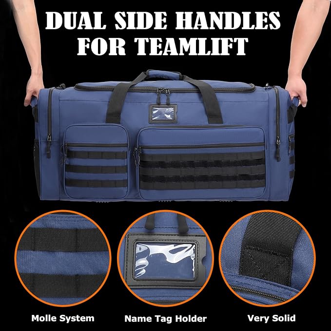 Extra Large Duffle Bag for Men, Heavy Duty Duffle Bag for Travel, Large Sports Gym Equipment Bag for Hockey Football Soccer Baseball Basketball & Team training (Blue) - Image 6