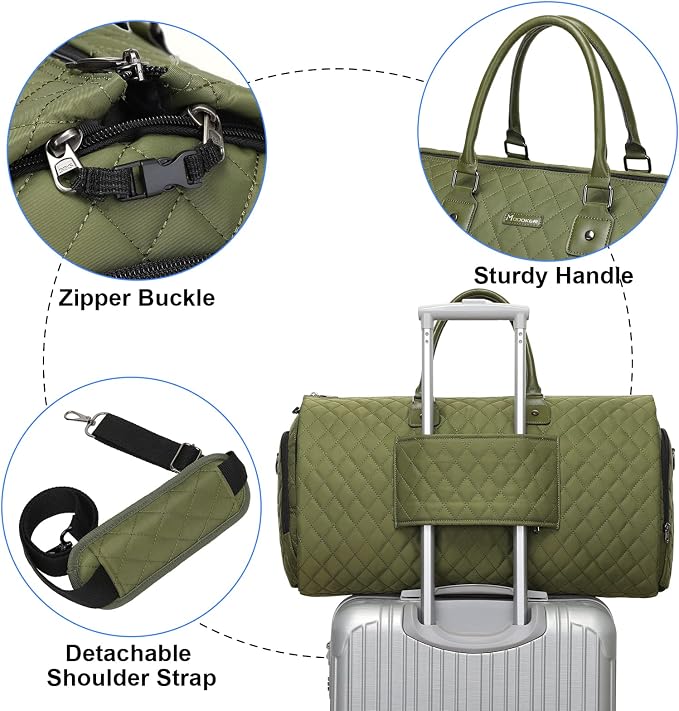Womens Convertible Garment Bags for Travel, Modoker Waterproof Carry On Garment Bag Garment Duffel Bag - 2 in 1 Hanging Suitcase Suit Travel Luggage Bag, Green - Image 5