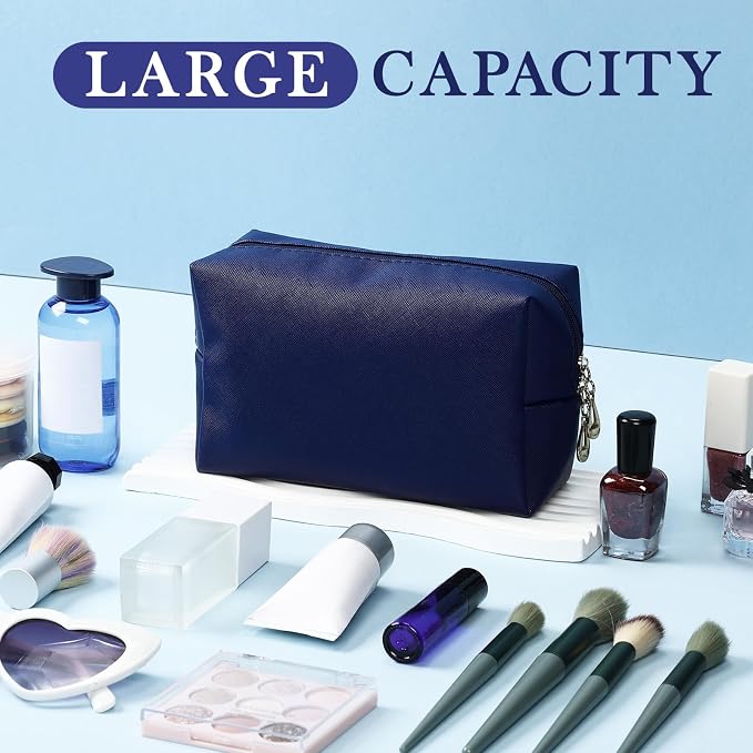 Kigeli Aesthetic Makeup Bags PU Leather Cosmetic Pouches Waterproof Plain Toiletry Bags Makeup Pouches Bulk for Women Party Gift Travel Storage Organizer(Navy Blue,7.1 x 2.8 x 4.3 in) - Image 4