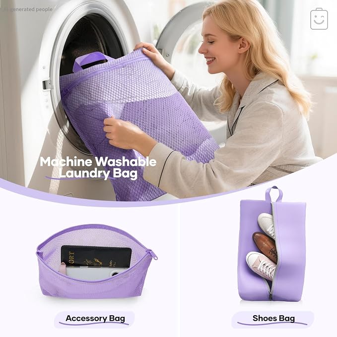 Veken 11 Set Compression Packing Cubes for Travel Essentials,Compressible Expandable Luggage Suitcase Organizer Bags with Garment Bag,Space Saver Bags with Over 1000 pcs of Mesh Holes(Light Purple) - Image 7