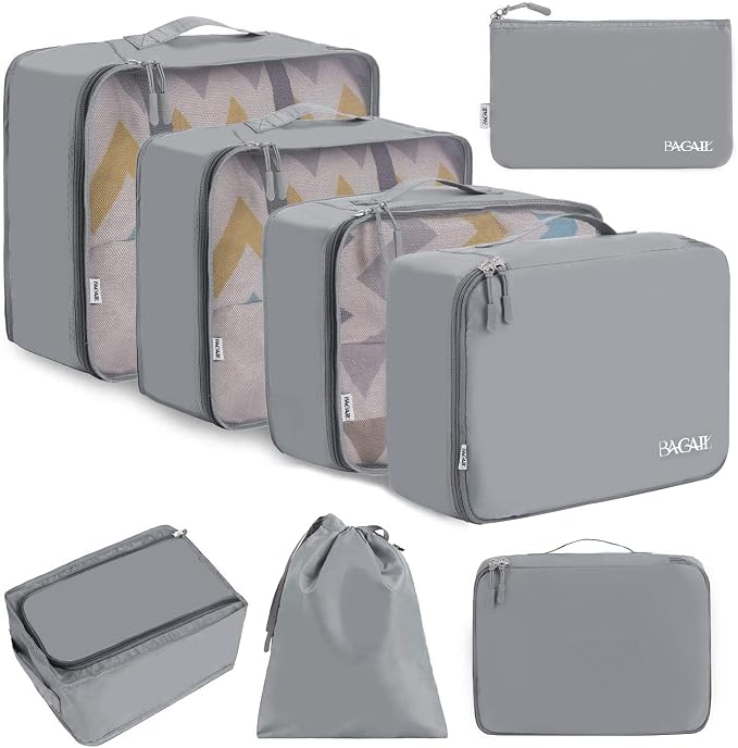 BAGAIL 8 Set Packing Cubes Luggage Packing Organizers for Travel Accessories-Pewter Color by BAGAIL