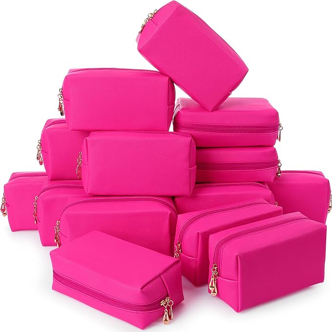 Kigeli Aesthetic Makeup Bags PU Leather Cosmetic Pouches Waterproof Plain Toiletry Bags Makeup Pouches Bulk for Women Party Gift Travel Storage Organizer(Rose Red,7.1 x 2.8 x 4.3 in) by Kigeli
