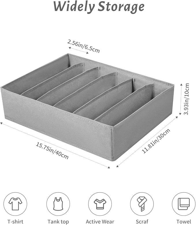 4 Packs T-shirt Drawer Organizers for Clothing,6 Grids Compartment Wardrobe Storage Box, Washable Clothes Organizer for Folded Clothes, T-shirt, Legging-15.75 * 11.81 * 3.93 in - Image 4