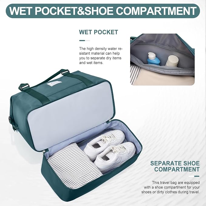 Weekender Bags for Women, Carry-On Overnight Travel Duffel Bag | Travel Bag with Shoes Compartment & Toiletry Bag, Extra Large, 3 Pcs Set - Image 4