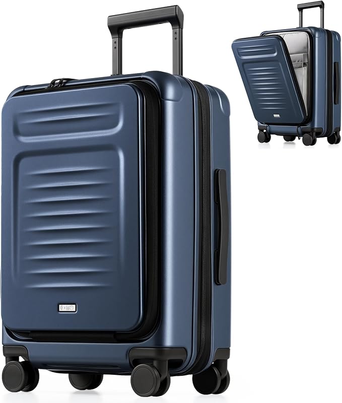 Coolife Carry On Luggage Suitcase : 22x14x9 Airline Approved Travel Luggage with Spinner Wheels, Front Pocket Expandable Hardshell Suitcases with TSA Lock Blue by COOLIFE