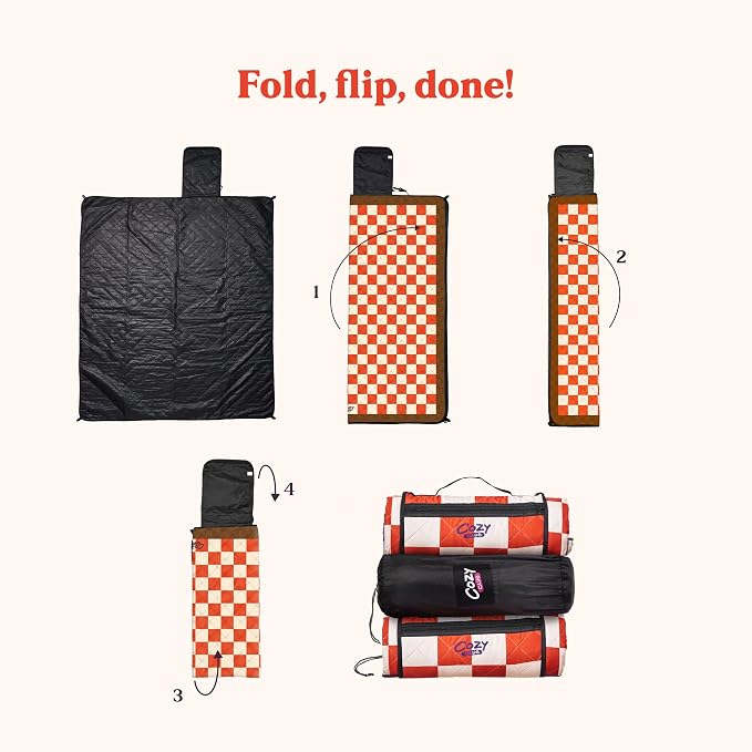 Cozy Club Waterproof Picnic Blanket – Foldable Outdoor Mat 60x70 with Stakes, Pocket & Shoulder Strap | Sandproof Beach Blanket for Festivals, Camping & Travel | Self-Packing | Terracotta | US Brand - Image 12