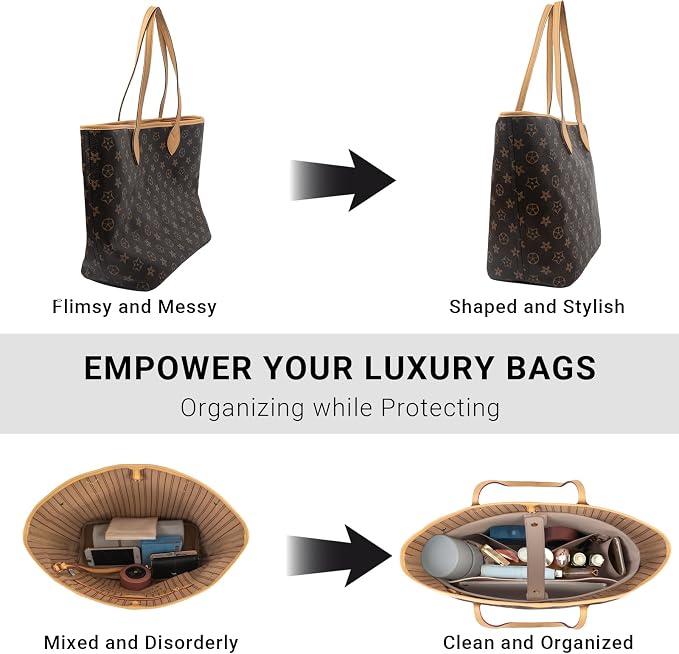 Vegan Leather Tote Bag Organizer Insert,Multi-Pocket Purse Organizers,with 15-Inch Laptop Compatible with LV Neverfull MM、Saint Laurent Tote and More(L) - Image 3