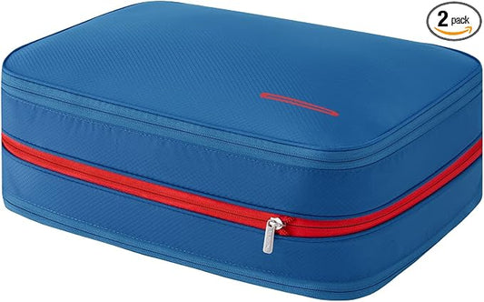 BeeNesting Compression Packing Cubes 2 set for travel carry on Small Luggage Organizer Bags with Double-Sided(M+M 9L/9L, Blue red) by BeeNesting