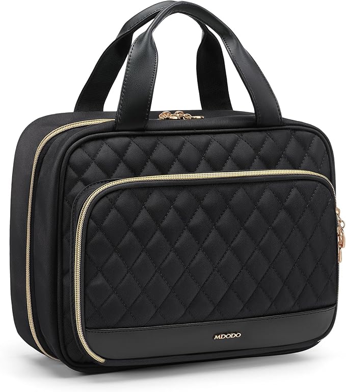 MDODO Travel Toiletry Bag for Women Hanging Water-Resistant Cosmetic Makeup Bag for Full Sized Travel Essentials Must Have (Black) by Mdodo