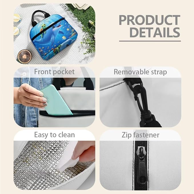Sea Turtle Dolphin School Backpack for Kids Girls Boys Teens 17 in Bookbag Set 4 Pcs Elementary College Students School Laptop Backpack Lunch Box Pen Case Water Bottle Carrier Bag - Image 4