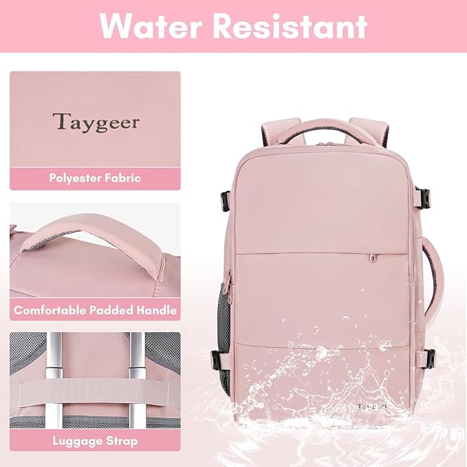 Taygeer Laptop Backpack for Women, TSA Friendly 40l Carry On Mochila | Large Travel Backpack with 17.3" Laptop Compartment, Daypack Business Computer Bag for Office Work Travel Essentials, Pink - Image 7