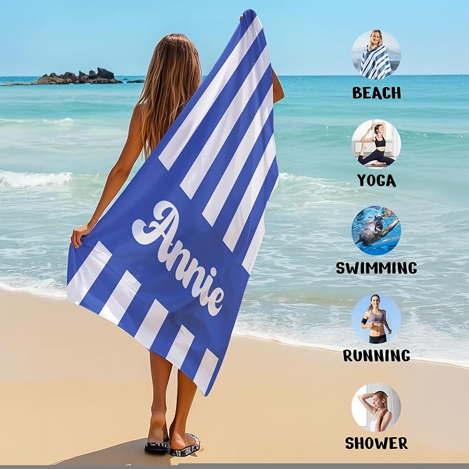 JML Personalized Beach Towel with Name, Custom Cabana Stripe Beach Towel, Customized Microfiber Pool Towel, Quick Dry & Absorbent Swim Towel for Adult,Mother's Day, Birthday, Summer Holiday,Vacation - Image 6